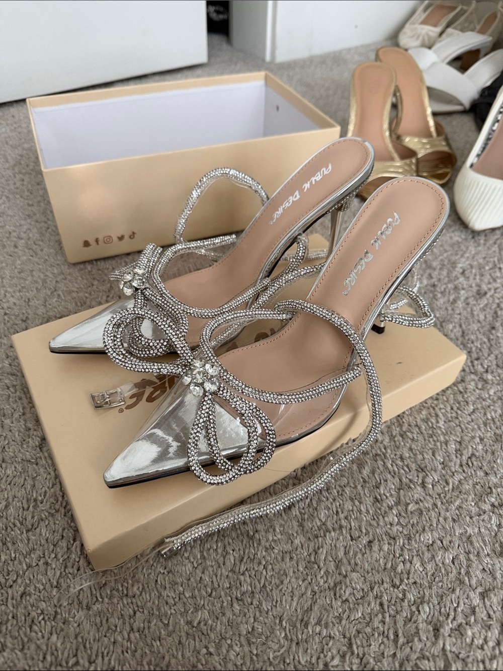 Public Desire Silver Crystal-Embellished Pointed Mules